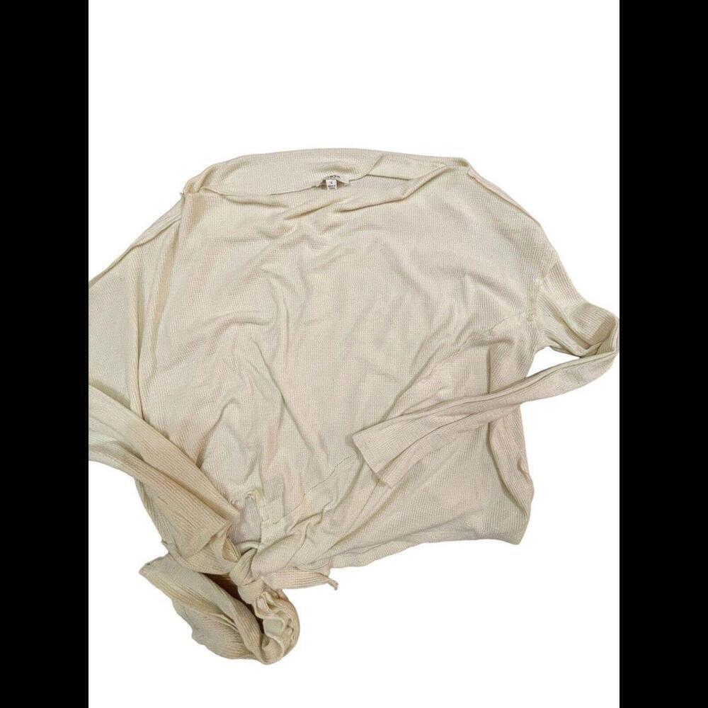 Umgee Waffle Knit White Oversized Knot Waist Top